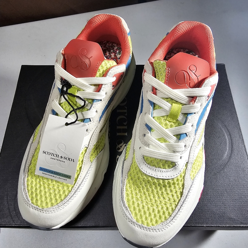 Scotch & Soda Wavy Leather Sneakers Neon Green